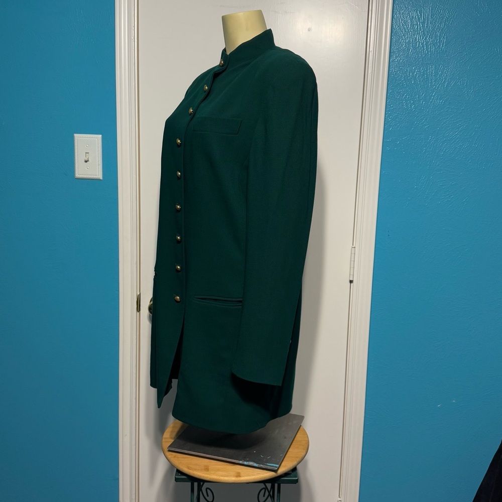 DANA BUCHMAN 100% wool Elegant Green Women's Jacket mandarin collar vintage 10 - Picture 5 of 15